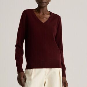 Saks Fifth Avenue 100% Cashmere Long Sleeve V-Neck Pullover Sweater Red Small